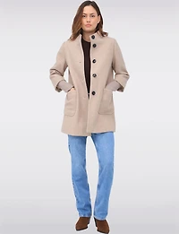 Loose Cut Wool Blend Twill Single Breasted Coat with Chic Knit Cuffs by Saki