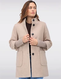 Loose Cut Wool Blend Twill Single Breasted Coat with Chic Knit Cuffs by Saki