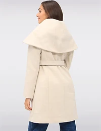 Lucie Vegan Elegant Ribbed Twill Belted Zip-up Coat with Oversized Hood by Saki