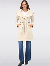 Lucie Vegan Elegant Ribbed Twill Belted Zip-up Coat with Oversized Hood by Saki