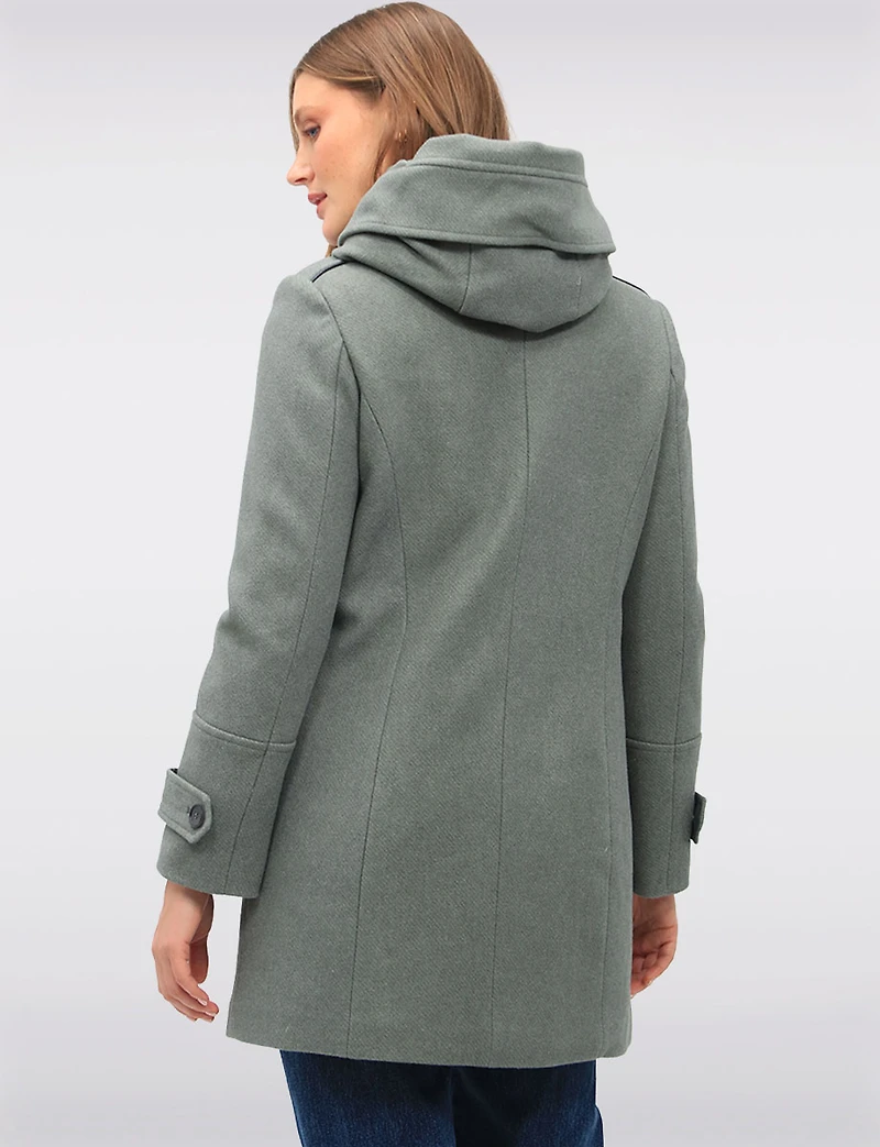 Nelly Double-Breasted Wool-Blend Coat with Sherpa-Lined Attached Hood by Saki