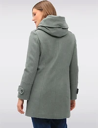 Nelly Double-Breasted Wool-Blend Coat with Sherpa-Lined Attached Hood by Saki