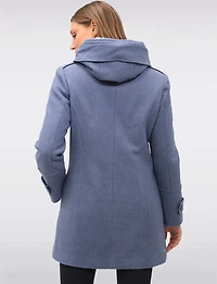 Nelly Double-Breasted Wool-Blend Coat with Sherpa-Lined Attached Hood by Saki