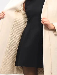 Elegant Straight Cut Wool Blend Coat with Detachable Faux Fur Trim Hood by Saki