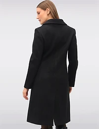 Mia Luxurious Wool-Blend Straight Long Coat with Faux-Fur Shawl Collar by Saki