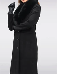 Mia Luxurious Wool-Blend Straight Long Coat with Faux-Fur Shawl Collar by Saki