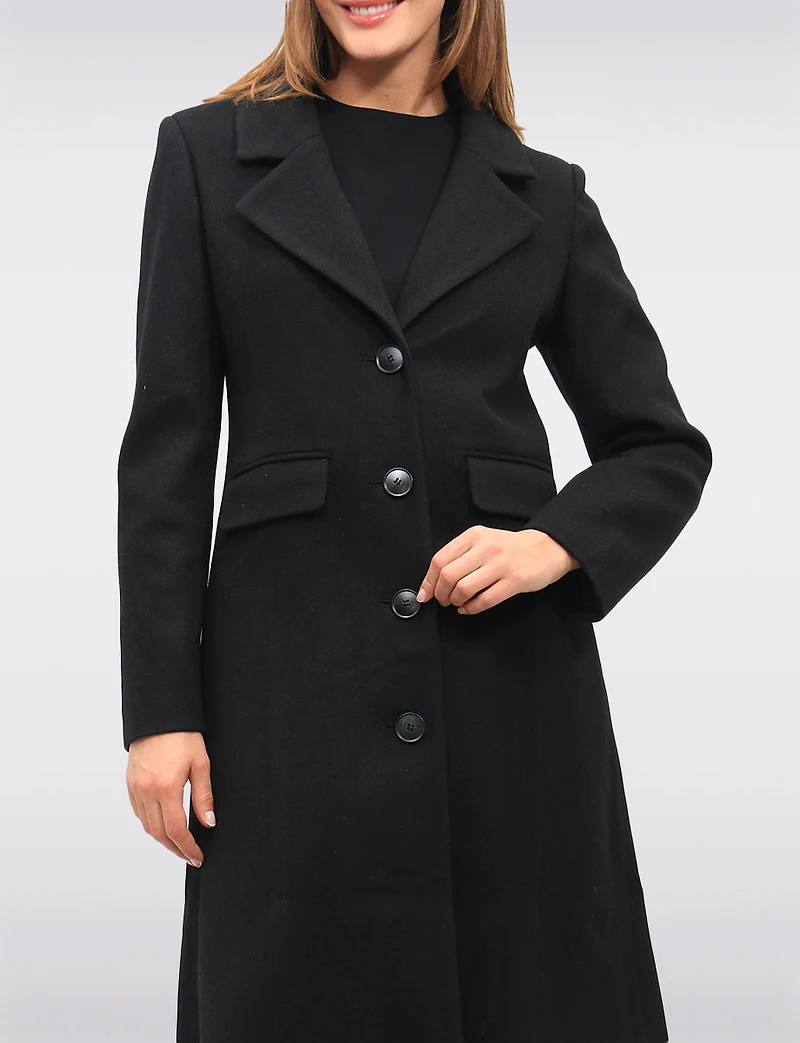 Mia Luxurious Wool-Blend Straight Long Coat with Faux-Fur Shawl Collar by Saki