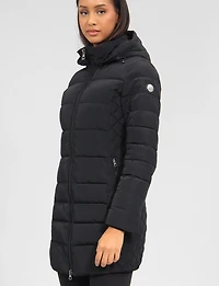 Eco-Down Vegan Belted Parka Dual Quilted Hooded Faux Fur Trimmed Coat by Saki