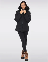 Vegan Quilted Jacket with Faux Fur Hood by Saki
