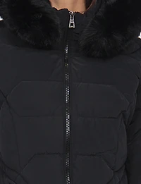 Vegan Quilted Jacket with Faux Fur Hood by Saki