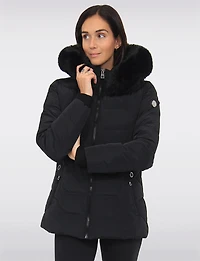Vegan Quilted Jacket with Faux Fur Hood by Saki