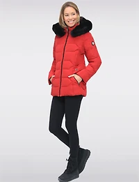 Vegan Quilted Jacket with Faux Fur Hood by Saki