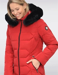 Vegan Quilted Jacket with Faux Fur Hood by Saki