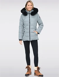 Vegan Quilted Jacket with Faux Fur Hood by Saki