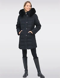 Vegan Hooded Eco-Down Cire Puffer Jacket with Detachable Faux Fur Trim by Saki