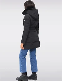 Eco-Down High Collar Vegan Puffer Jacket Cinched Waist & Detachable Hood by Saki