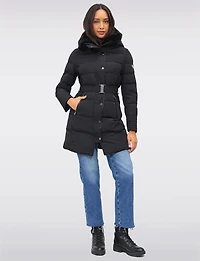 Eco-Down High Collar Vegan Puffer Jacket Cinched Waist & Detachable Hood by Saki