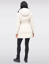 Eco-Down High Collar Vegan Puffer Jacket Cinched Waist & Detachable Hood by Saki