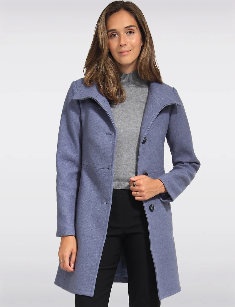 Hanna Classy Straight Cut Single-Breasted High Collar Wool Blend Coat by Saki