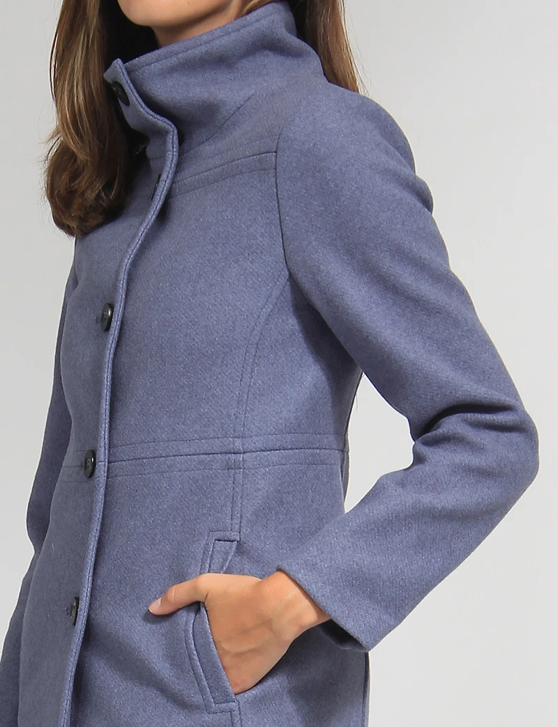 Hanna Classy Straight Cut Single-Breasted High Collar Wool Blend Coat by Saki