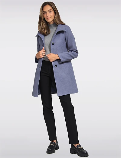 Hanna Classy Straight Cut Single-Breasted High Collar Wool Blend Coat by Saki