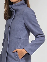 Hanna Classy Straight Cut Single-Breasted High Collar Wool Blend Coat by Saki