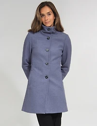 Hanna Classy Straight Cut Single-Breasted High Collar Wool Blend Coat by Saki