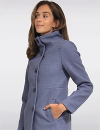 Hanna Classy Straight Cut Single-Breasted High Collar Wool Blend Coat by Saki