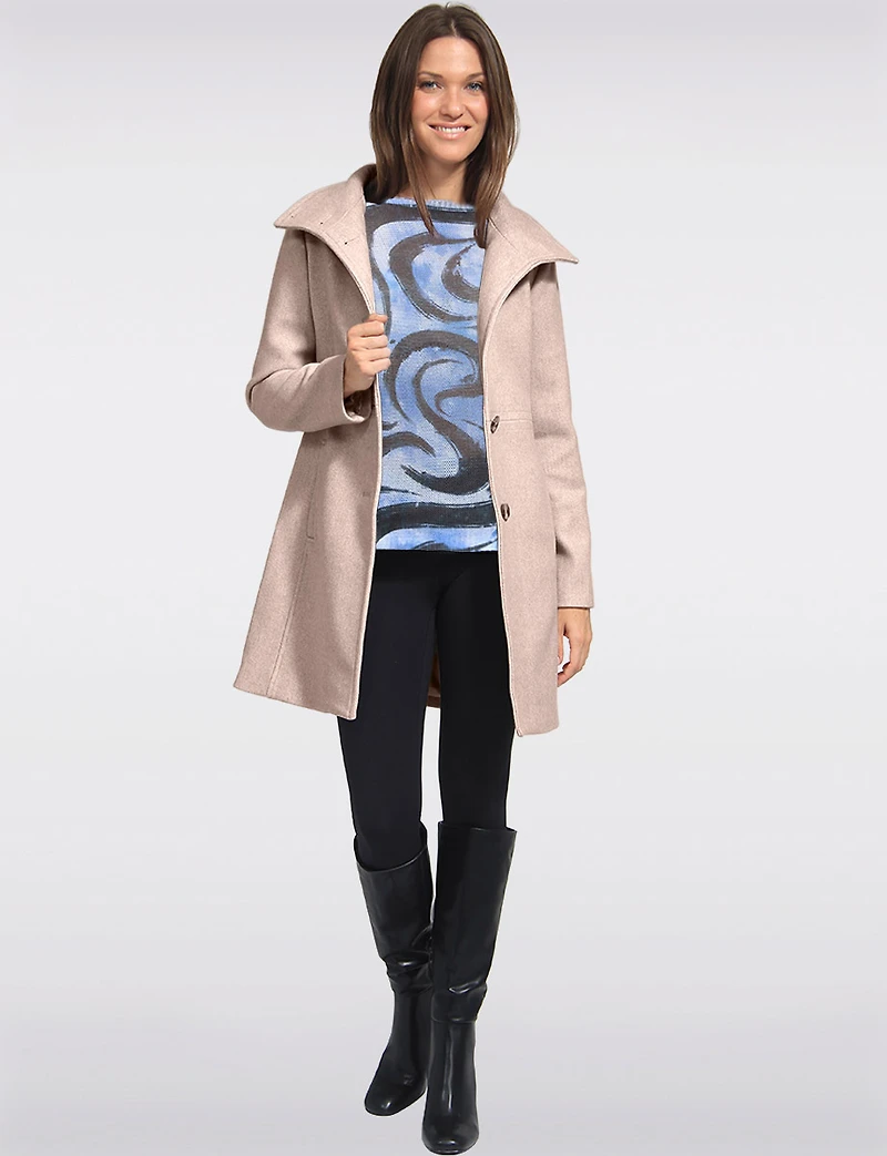 Hanna Classy Straight Cut Single-Breasted High Collar Wool Blend Coat by Saki