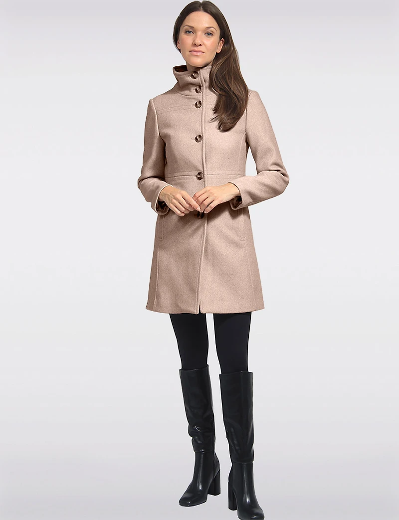Hanna Classy Straight Cut Single-Breasted High Collar Wool Blend Coat by Saki