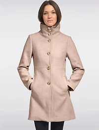 Hanna Classy Straight Cut Single-Breasted High Collar Wool Blend Coat by Saki