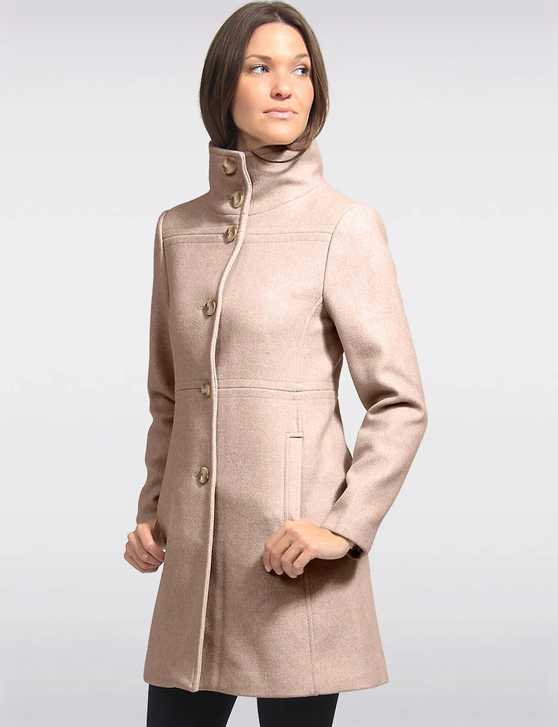 Hanna Classy Straight Cut Single-Breasted High Collar Wool Blend Coat by Saki