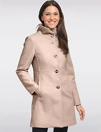 Hanna Classy Straight Cut Single-Breasted High Collar Wool Blend Coat by Saki