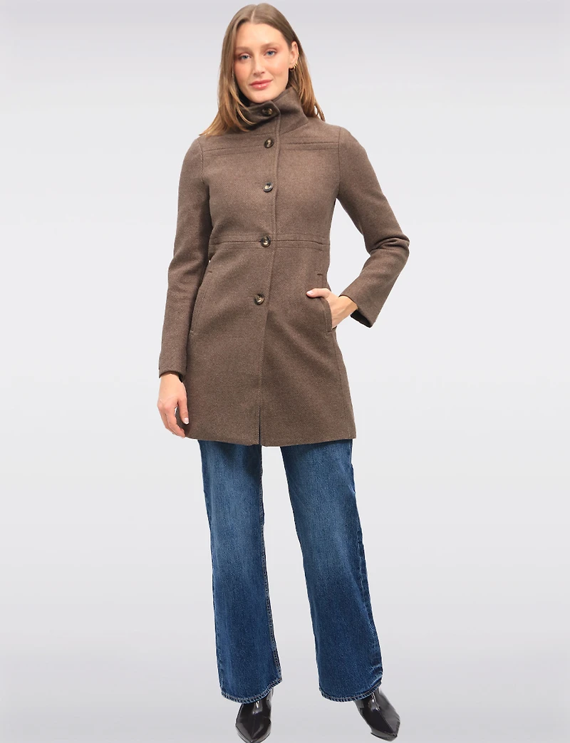 Hanna Classy Straight Cut Single-Breasted High Collar Wool Blend Coat by Saki