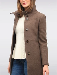 Hanna Classy Straight Cut Single-Breasted High Collar Wool Blend Coat by Saki