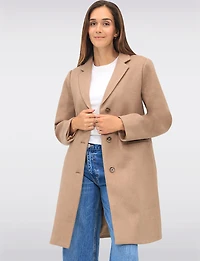 Vira Vegan Straight Cut Single-Breasted Wool Blend Coat with Notch Lapel by Saki