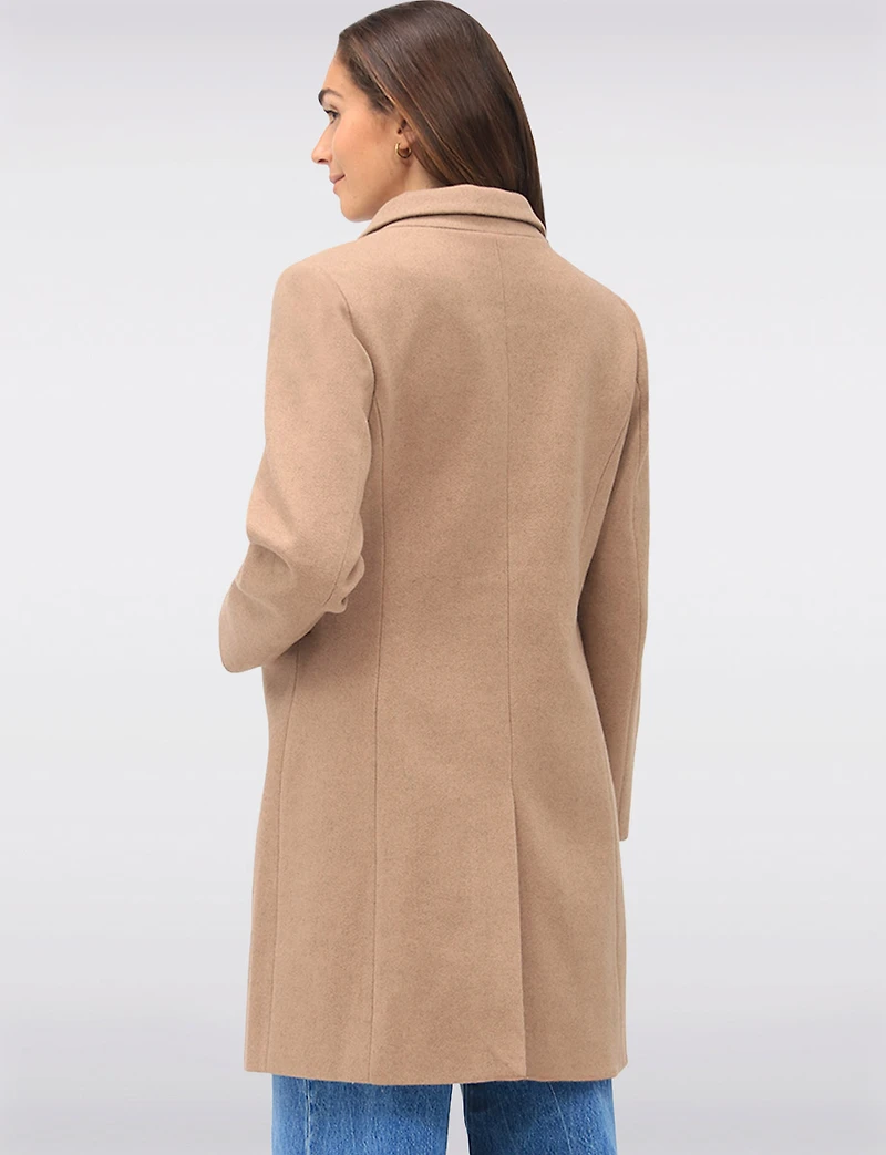 Vira Vegan Straight Cut Single-Breasted Wool Blend Coat with Notch Lapel by Saki