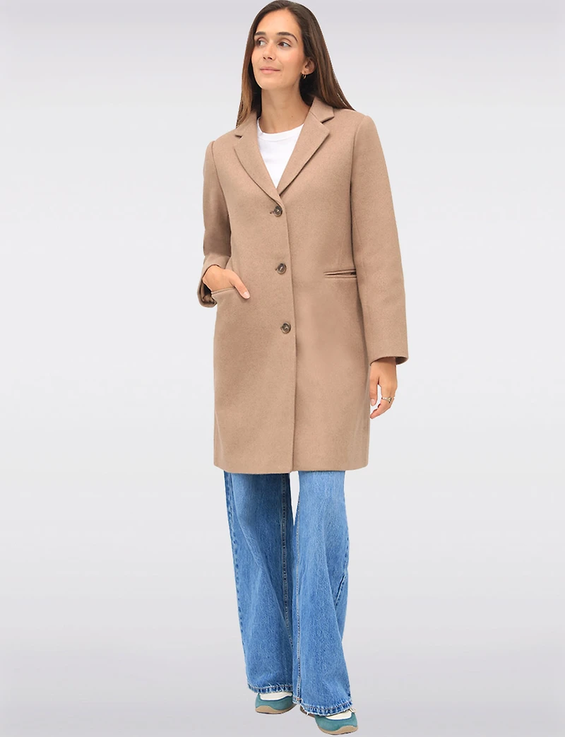 Vira Vegan Straight Cut Single-Breasted Wool Blend Coat with Notch Lapel by Saki