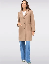 Vira Vegan Straight Cut Single-Breasted Wool Blend Coat with Notch Lapel by Saki