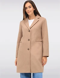 Vira Vegan Straight Cut Single-Breasted Wool Blend Coat with Notch Lapel by Saki