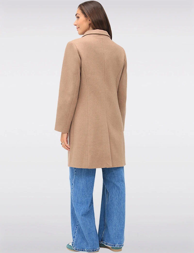 Vira Vegan Straight Cut Single-Breasted Wool Blend Coat with Notch Lapel by Saki