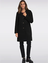 Vira Vegan Straight Cut Single-Breasted Wool Blend Coat with Notch Lapel by Saki