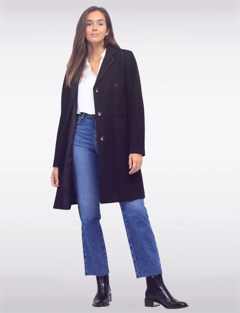 Vira Vegan Straight Cut Single-Breasted Wool Blend Coat with Notch Lapel by Saki