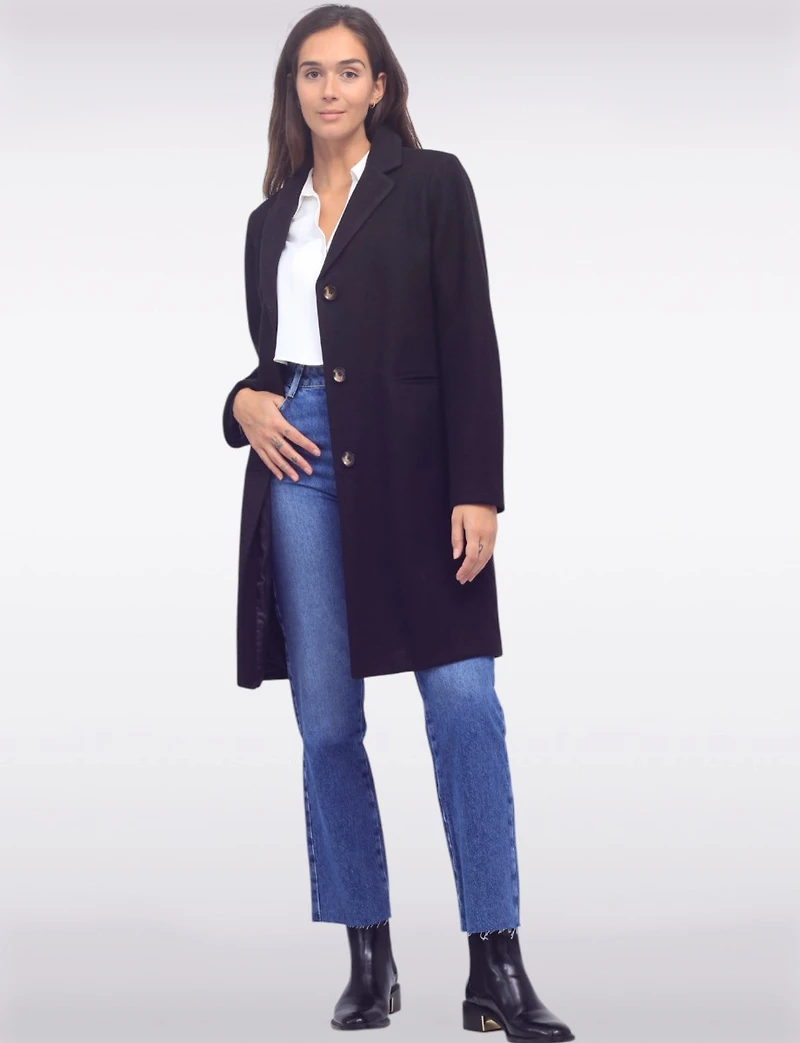 Vira Vegan Straight Cut Single-Breasted Wool Blend Coat with Notch Lapel by Saki