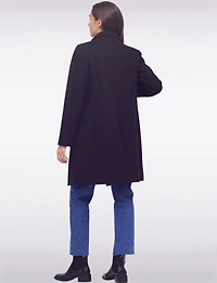 Vira Vegan Straight Cut Single-Breasted Wool Blend Coat with Notch Lapel by Saki