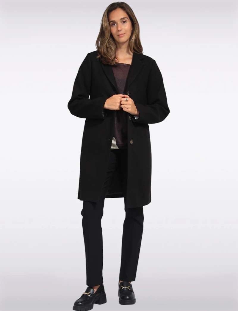 Vira Vegan Straight Cut Single-Breasted Wool Blend Coat with Notch Lapel by Saki