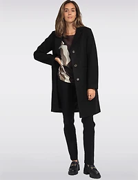 Vira Vegan Straight Cut Single-Breasted Wool Blend Coat with Notch Lapel by Saki