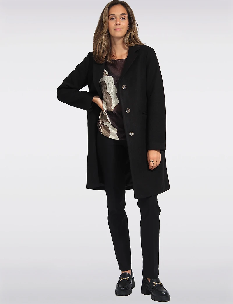 Vira Vegan Straight Cut Single-Breasted Wool Blend Coat with Notch Lapel by Saki