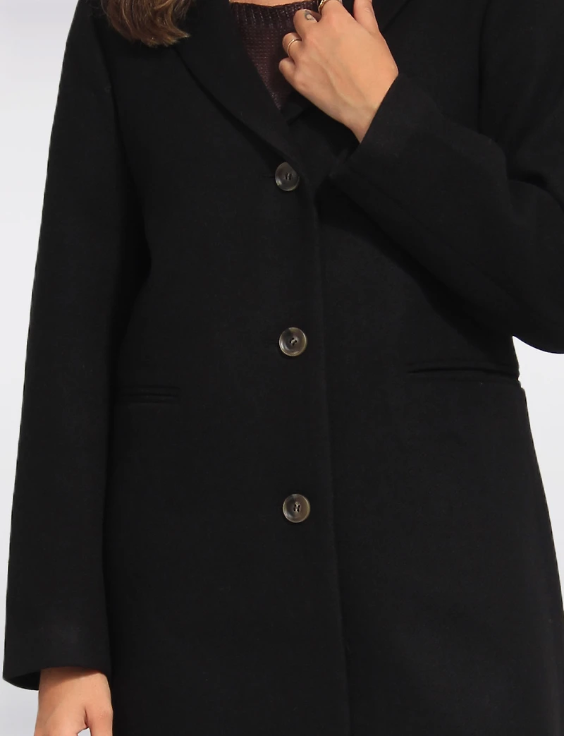 Vira Vegan Straight Cut Single-Breasted Wool Blend Coat with Notch Lapel by Saki