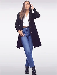 Vira Vegan Straight Cut Single-Breasted Wool Blend Coat with Notch Lapel by Saki